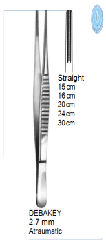 DeBakey Vascular Forceps, Straight, 2.7 mm, Atraumatic, 16 cm