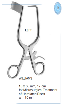 Williams Retractor, for microsurgical treatment of herniated discs, Left, 10 x 50 mm, 17 cm