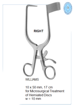 Williams Retractor, for microsurgical treatment of herniated discs, Right, 10 x 50 mm, 17 cm