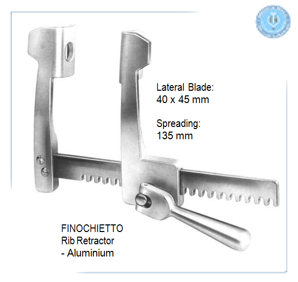 Finochietto, Rib Retractor, lateral blades 40 x 45 mm, spreading 135 mm, Stainless Steel 