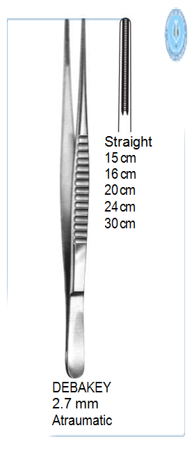 DeBakey Vascular Forceps, Straight, 2.7 mm, Atraumatic, 20 cm