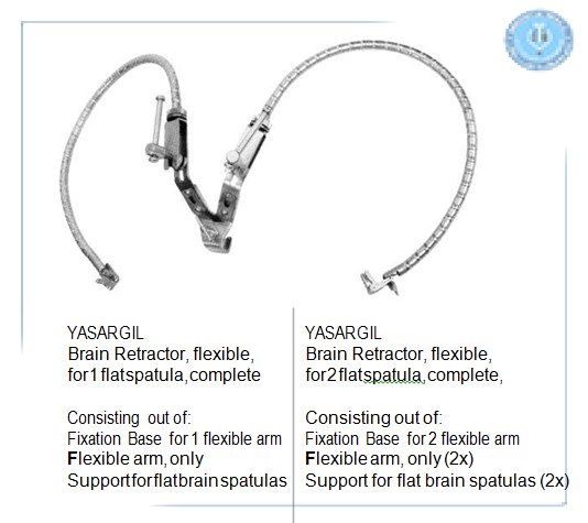 Yasargil Brain Retractor, flexible, for 2 flat spatulas, complete