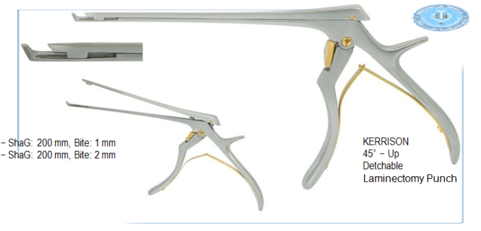 Kerrison Laminectomy Punch, Detchable, 45º - Up, Length of Shaft: 200 mm, Bite: 1 mm 