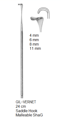 Gil-Vernet Saddle Hook, malleable shaft, 4 mm, 24 cm مباعد جذر عصب أنجليزي ماركة SNAA