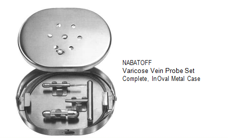 Nabatoff Varicose vein probe set, complete, in oval metal case طقم مسبر دواي 