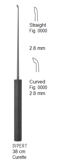 Sypert Curette, Curved, Fig. 0000, 2.8 mm, 38 cm