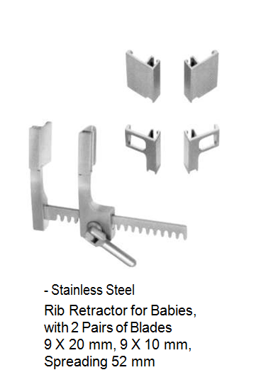 Rib Retractor 9 x 20 mm, 9 x 10 mm, spreading 52 mm مباعد ضلوع أنجليزي  للاطفال ستانلس ستيل  مزود بشفرتين 