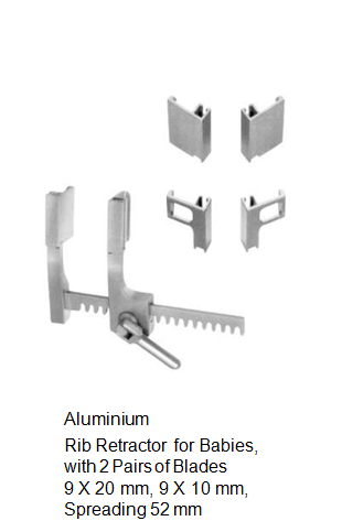 Rib Retractor, Aluminium, with 2 pairs of blades 9 x 20 mm, 9 x 10 mm, spreading 52 mm مباعد ضلوع للاطفال  