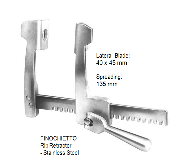 Finochietto, Rib Retractor, lateral blades 40 x 45 mm, spreading 135 mm مباعد ضلوع ستانلس ستيل 
