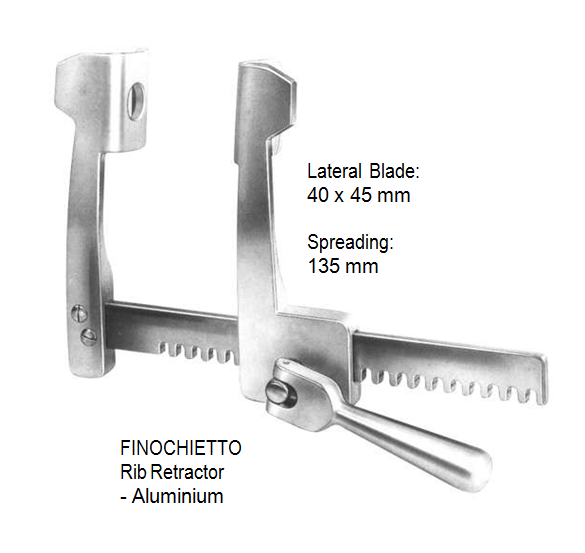 Finochietto, Rib Retractor, lateral blades 40 x 45 mm, spreading 135 mm, Aluminium  مباعد ضلوع  