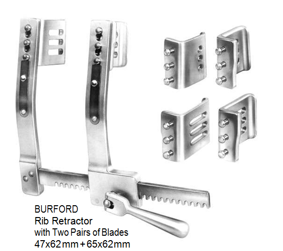 Burford, Rib Retractor, with two pairs of blades 47 x 62 mm + 65 x 62 mm spreading 260 mm مباعد ضلوع أنجليزي ستانلس ستيل 