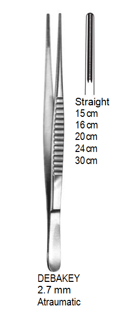 DeBakey Vascular Forceps, 2.7 mm, Atraumatic, 16 cm جفت ديبكي مستقيم انجليزى 