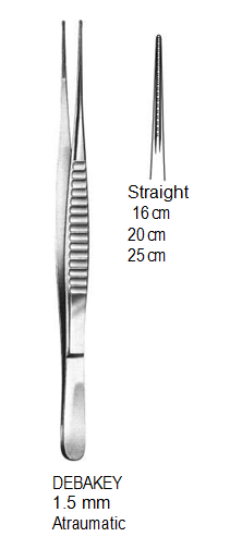 DeBakey Vascular Forceps,1.5 mm, Atraumatic,16 cm جفت ديبكي مستقيم