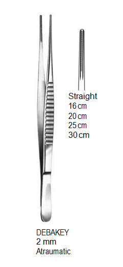 DeBakey Vascular Forceps, Straight, 2 mm, Atraumatic, 20 cm جفت دبيكي مستقيم