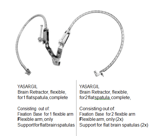 Yasargil Brain Retractor, flexible, for 2 flat spatulas, complete مباعد جمجة