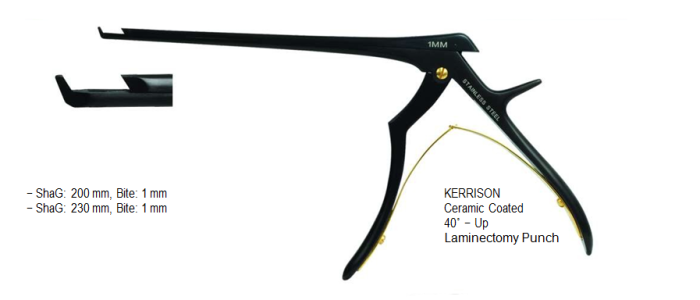 Kerrison Laminectomy Punch, 40º - Up, Shaft Length: 230 mm, Bite: 1 mm, Ceramic Coated كيرسون بانش انجليزي