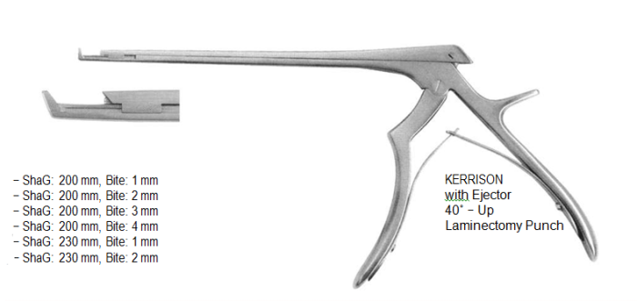 Kerrison Laminectomy Punch, 40º - Up, Shaft Length: 200 mm, Bite: 1 mm, with Ejector   كيرسون بانش انجليزي